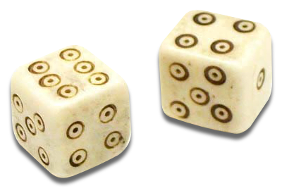 2 oude benen dobbelstenen, 6 en 4